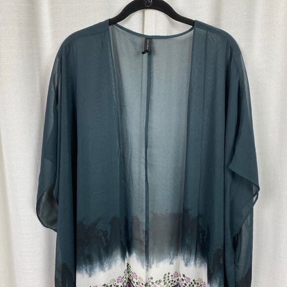 Lane Bryant Black&Purple Chiffon Floral Kimono Sz.OS - Picture 2 of 10
